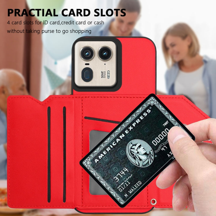 For Motorola Moto X50 Ultra Skin Feel Four Card Slots Phone Case with Wrist Strap