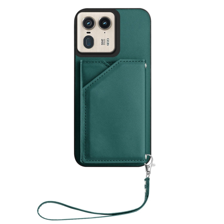 For Motorola Moto X50 Ultra Skin Feel Four Card Slots Phone Case with Wrist Strap