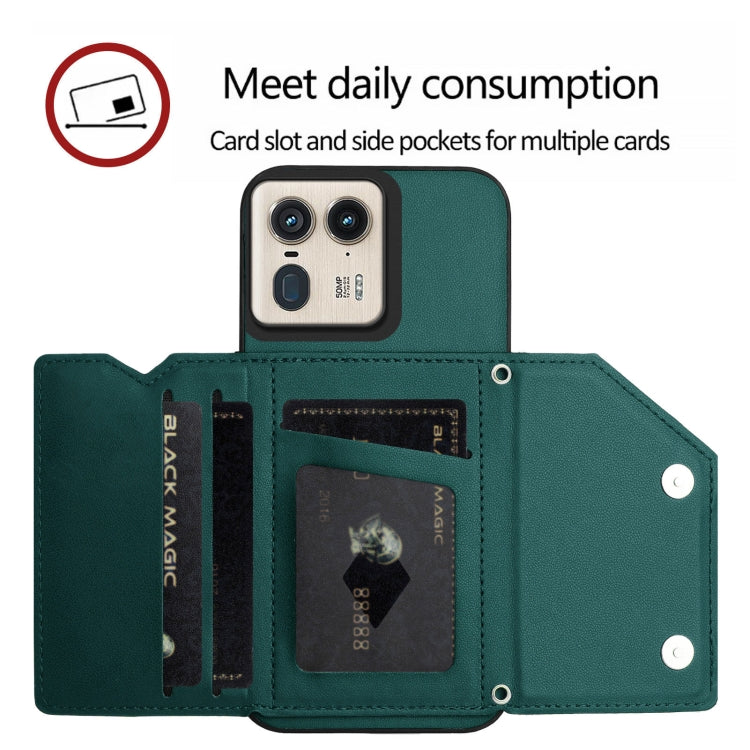 For Motorola Moto X50 Ultra Skin Feel Four Card Slots Phone Case with Wrist Strap