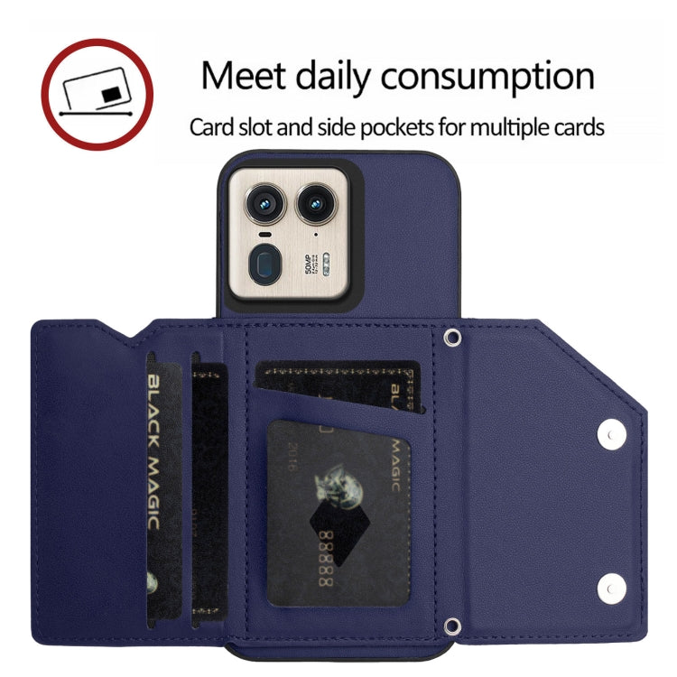 For Motorola Moto X50 Ultra Skin Feel Four Card Slots Phone Case with Wrist Strap