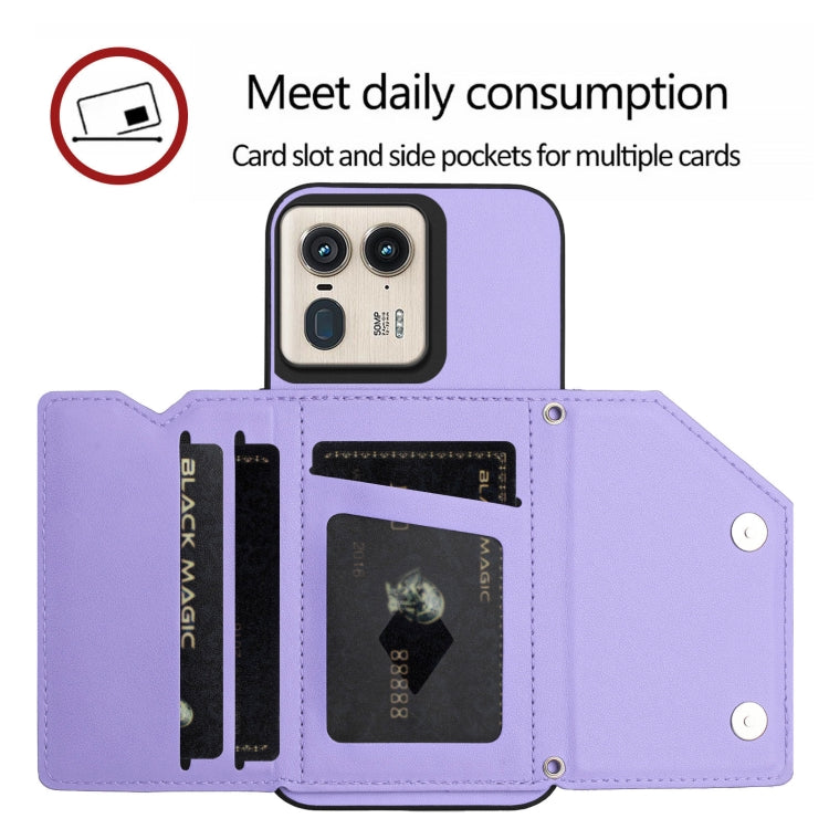 For Motorola Moto X50 Ultra Skin Feel Four Card Slots Phone Case with Wrist Strap
