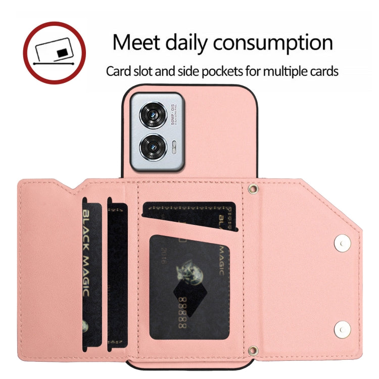For Motorola Edge 50 Fusion Skin Feel Four Card Slots Phone Case with Wrist Strap