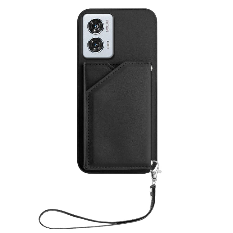 For Motorola Edge 50 Fusion Skin Feel Four Card Slots Phone Case with Wrist Strap