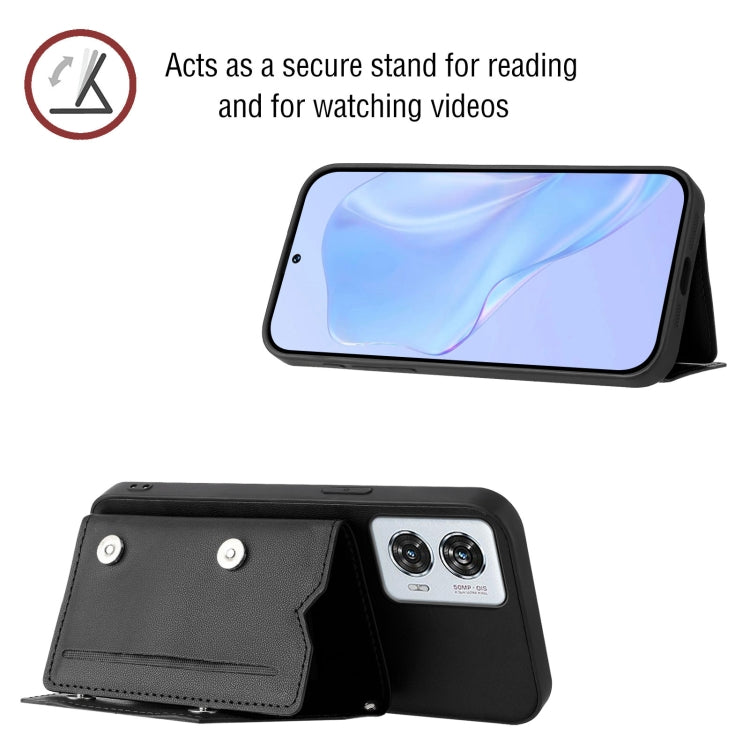 For Motorola Edge 50 Fusion Skin Feel Four Card Slots Phone Case with Wrist Strap