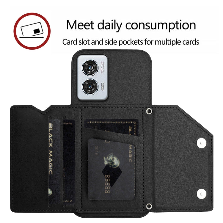 For Motorola Edge 50 Fusion Skin Feel Four Card Slots Phone Case with Wrist Strap