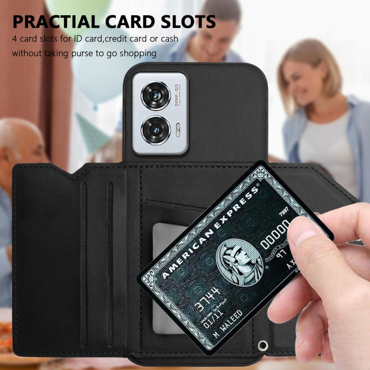 For Motorola Edge 50 Fusion Skin Feel Four Card Slots Phone Case with Wrist Strap