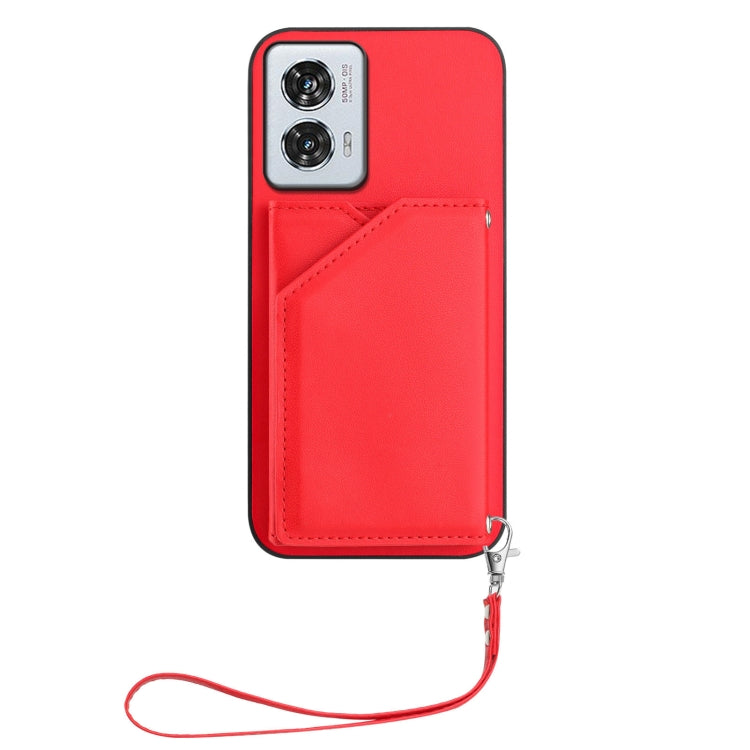 For Motorola Edge 50 Fusion Skin Feel Four Card Slots Phone Case with Wrist Strap
