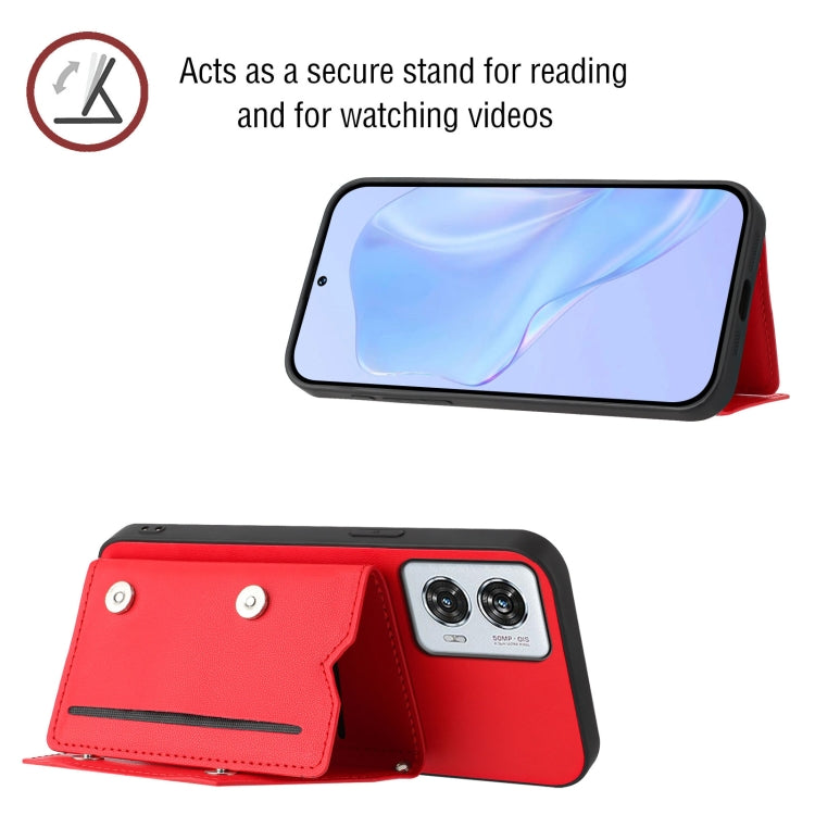 For Motorola Edge 50 Fusion Skin Feel Four Card Slots Phone Case with Wrist Strap