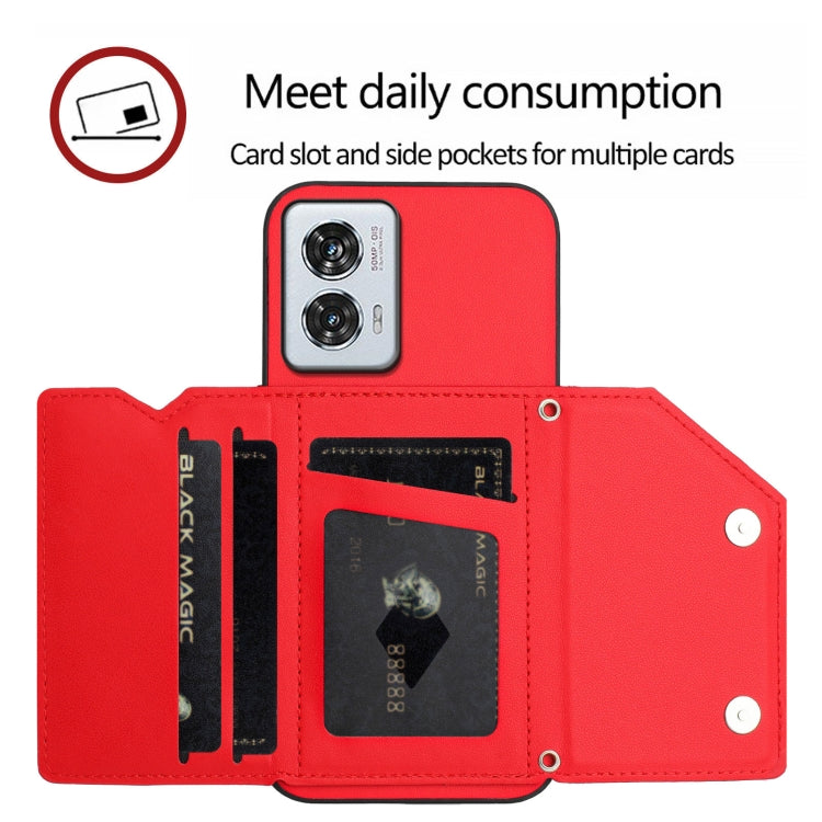 For Motorola Edge 50 Fusion Skin Feel Four Card Slots Phone Case with Wrist Strap