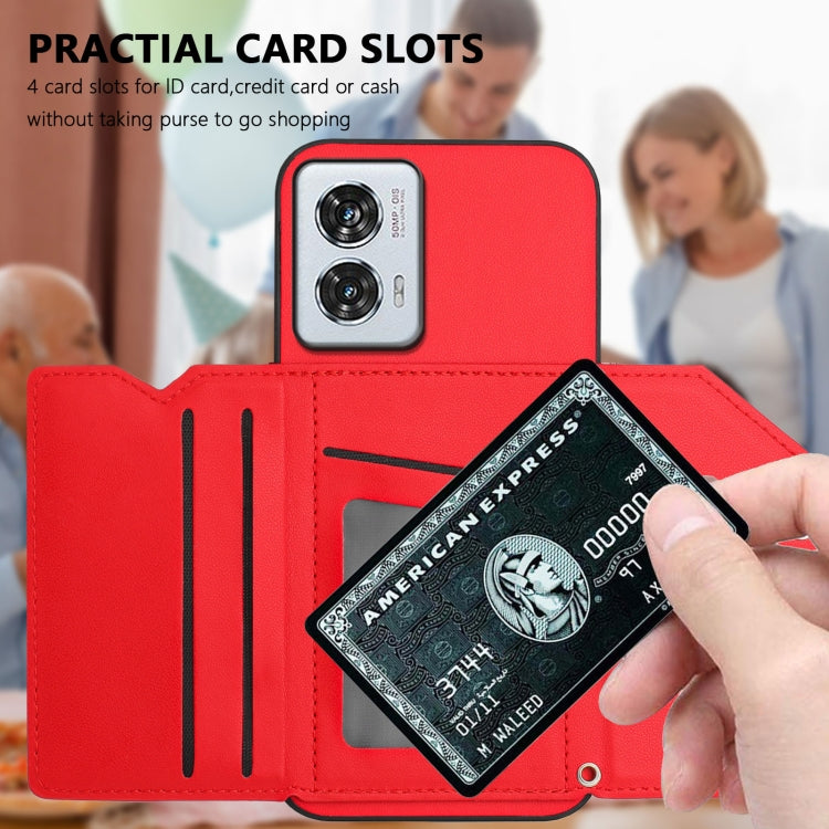 For Motorola Edge 50 Fusion Skin Feel Four Card Slots Phone Case with Wrist Strap