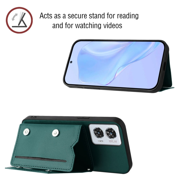 For Motorola Edge 50 Fusion Skin Feel Four Card Slots Phone Case with Wrist Strap