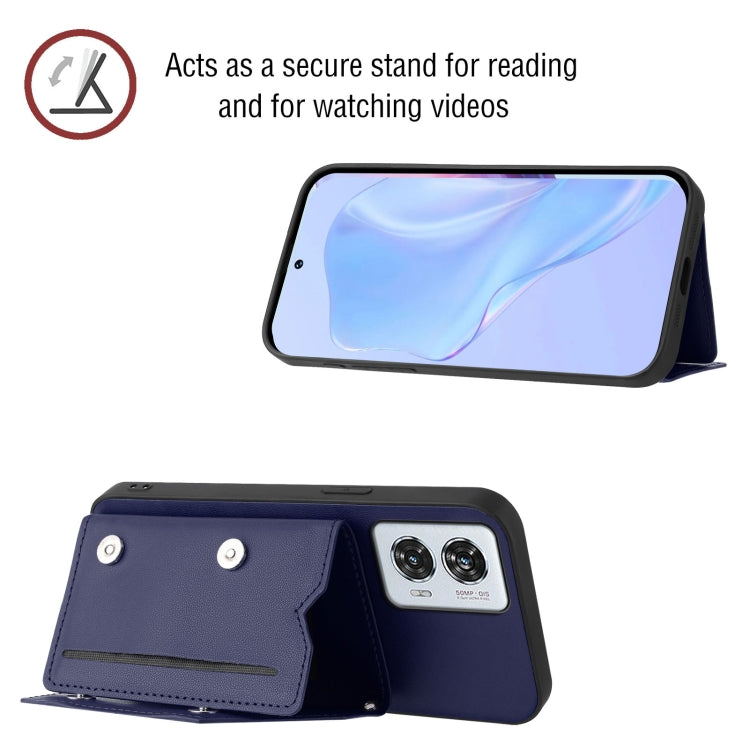 For Motorola Edge 50 Fusion Skin Feel Four Card Slots Phone Case with Wrist Strap