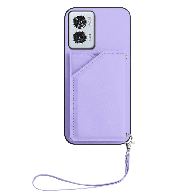 For Motorola Edge 50 Fusion Skin Feel Four Card Slots Phone Case with Wrist Strap