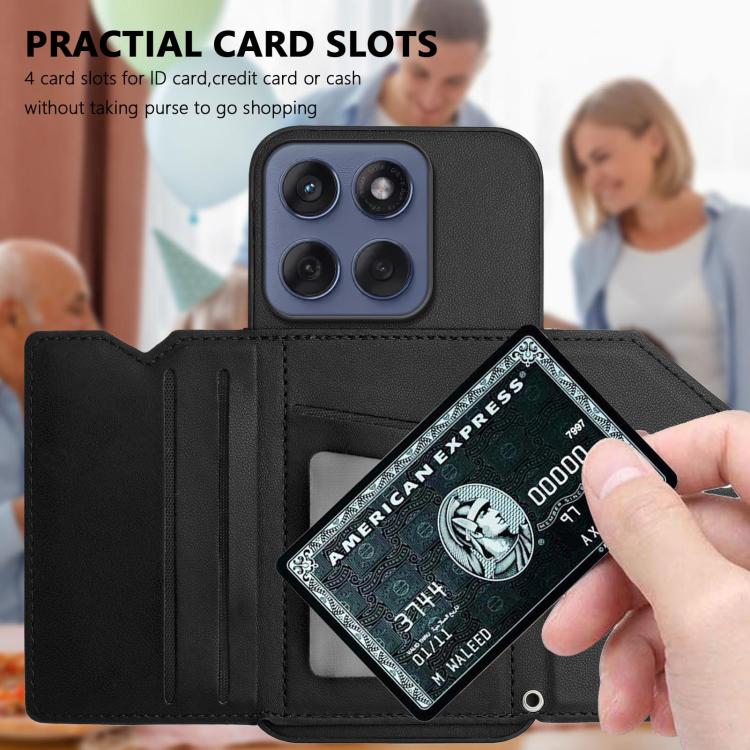 For Motorola Edge 60 Fusion / Edge 60 Skin Feel Four Card Slots Phone Case with Wrist Strap