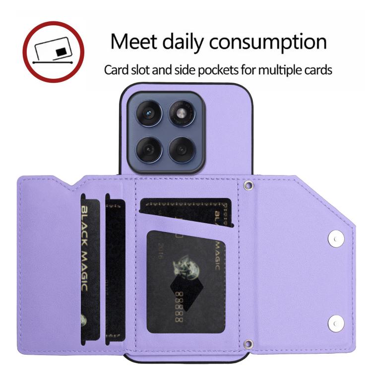 For Motorola Edge 60 Fusion / Edge 60 Skin Feel Four Card Slots Phone Case with Wrist Strap