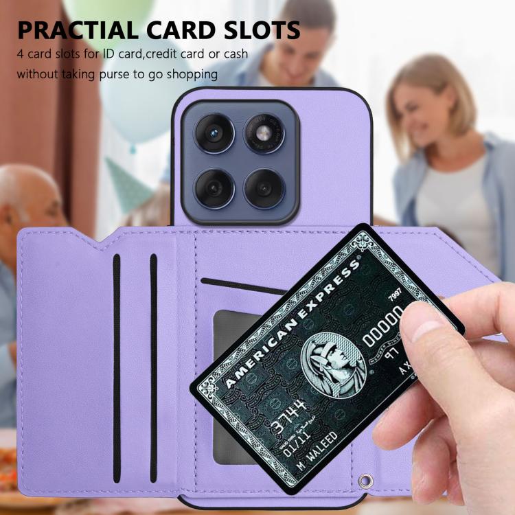 For Motorola Edge 60 Fusion / Edge 60 Skin Feel Four Card Slots Phone Case with Wrist Strap