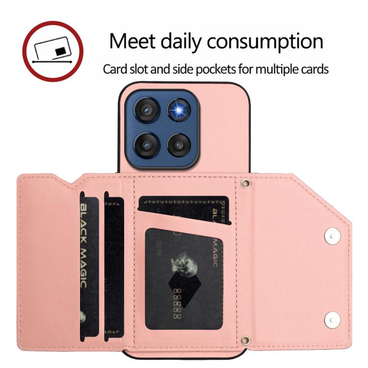 For Motorola Edge 60 Stylus 5G Skin Feel Four Card Slots Phone Case with Wrist Strap
