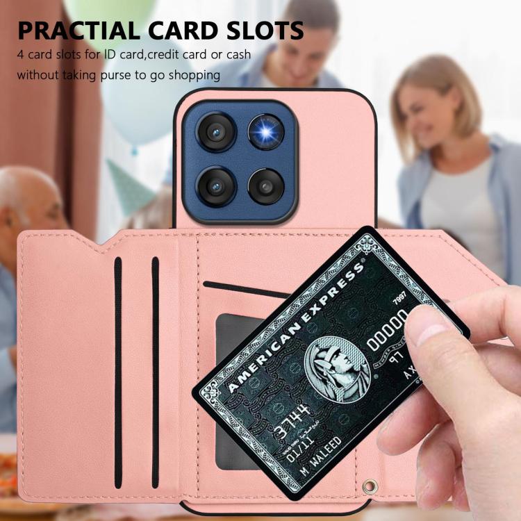 For Motorola Edge 60 Stylus 5G Skin Feel Four Card Slots Phone Case with Wrist Strap