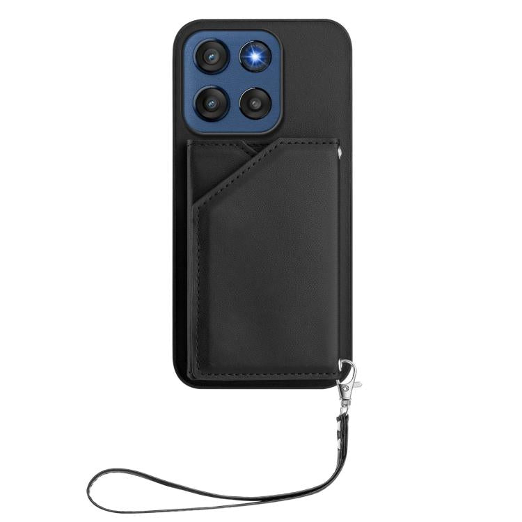 For Motorola Edge 60 Stylus 5G Skin Feel Four Card Slots Phone Case with Wrist Strap