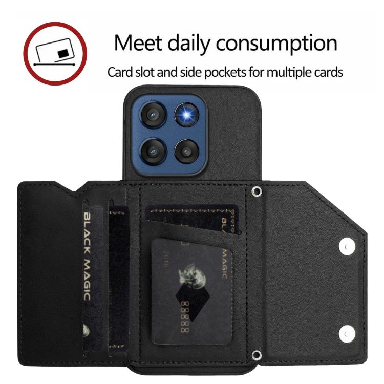 For Motorola Edge 60 Stylus 5G Skin Feel Four Card Slots Phone Case with Wrist Strap