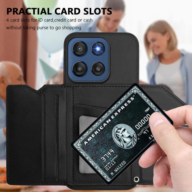 For Motorola Edge 60 Stylus 5G Skin Feel Four Card Slots Phone Case with Wrist Strap