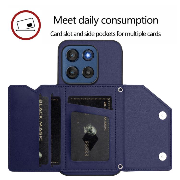 For Motorola Edge 60 Stylus 5G Skin Feel Four Card Slots Phone Case with Wrist Strap