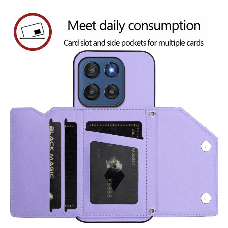 For Motorola Edge 60 Stylus 5G Skin Feel Four Card Slots Phone Case with Wrist Strap