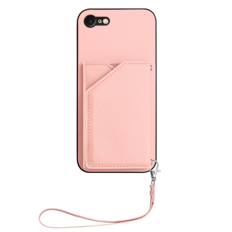 For iPhone 7 / 8 / SE 2020 2022 Skin Feel Four Card Slots Phone Case with Wrist Strap