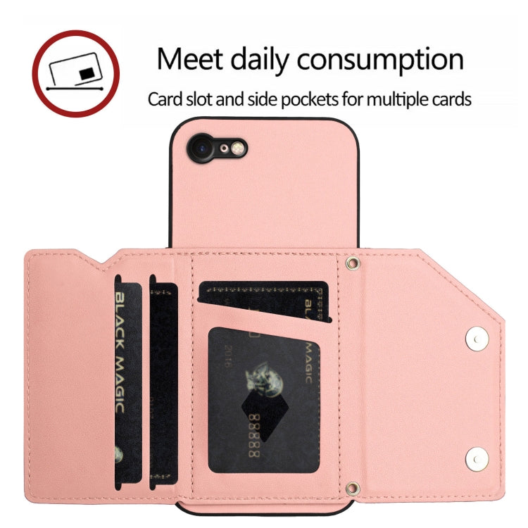 For iPhone 7 / 8 / SE 2020 2022 Skin Feel Four Card Slots Phone Case with Wrist Strap