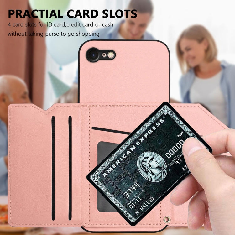 For iPhone 7 / 8 / SE 2020 2022 Skin Feel Four Card Slots Phone Case with Wrist Strap