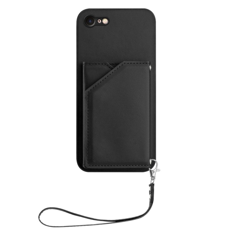 For iPhone 7 / 8 / SE 2020 2022 Skin Feel Four Card Slots Phone Case with Wrist Strap