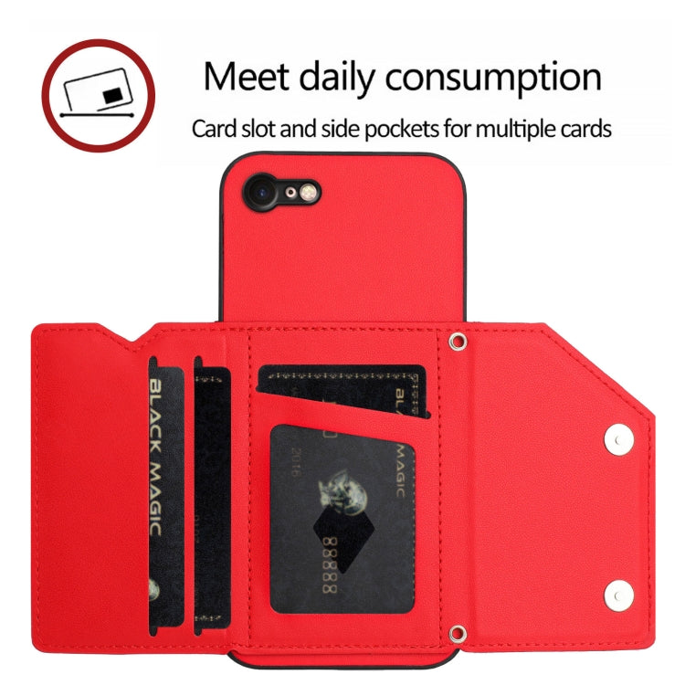For iPhone 7 / 8 / SE 2020 2022 Skin Feel Four Card Slots Phone Case with Wrist Strap