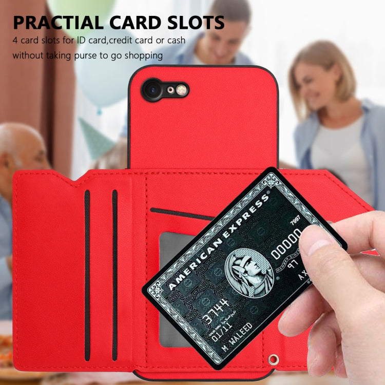 For iPhone 7 / 8 / SE 2020 2022 Skin Feel Four Card Slots Phone Case with Wrist Strap
