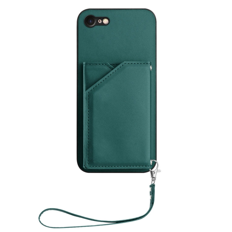 For iPhone 7 / 8 / SE 2020 2022 Skin Feel Four Card Slots Phone Case with Wrist Strap