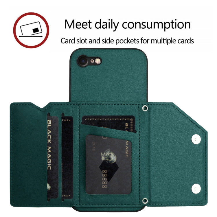 For iPhone 7 / 8 / SE 2020 2022 Skin Feel Four Card Slots Phone Case with Wrist Strap