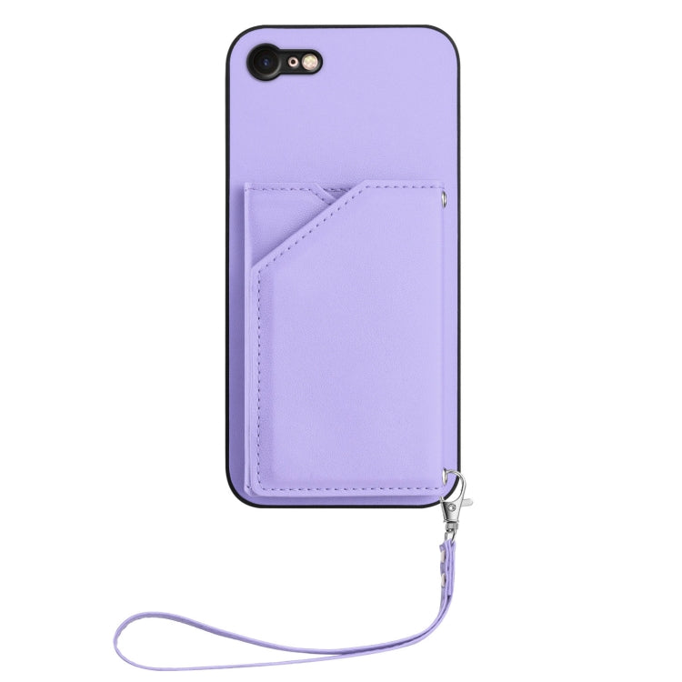 For iPhone 7 / 8 / SE 2020 2022 Skin Feel Four Card Slots Phone Case with Wrist Strap