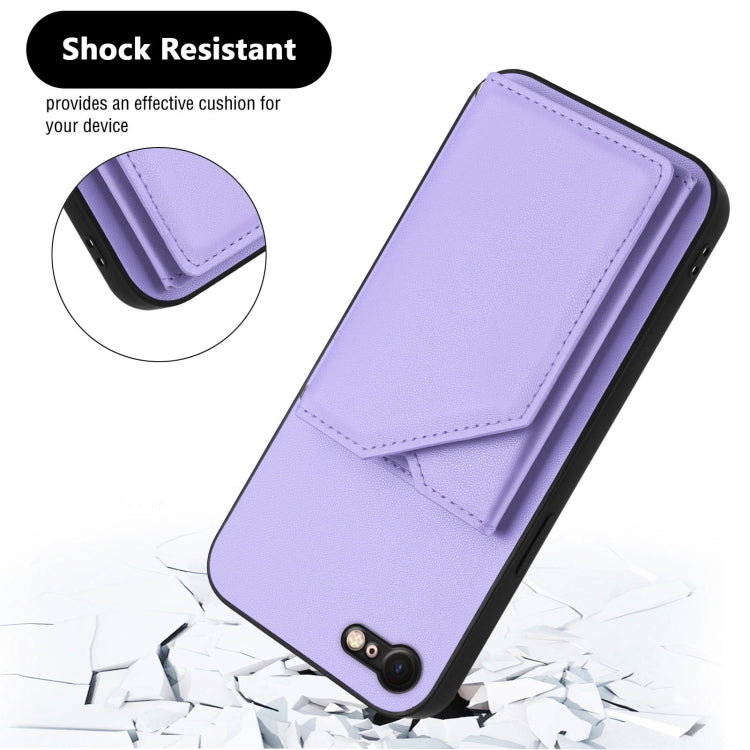 For iPhone 7 / 8 / SE 2020 2022 Skin Feel Four Card Slots Phone Case with Wrist Strap