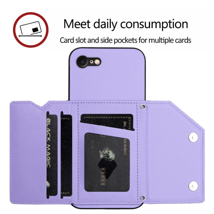 For iPhone 7 / 8 / SE 2020 2022 Skin Feel Four Card Slots Phone Case with Wrist Strap