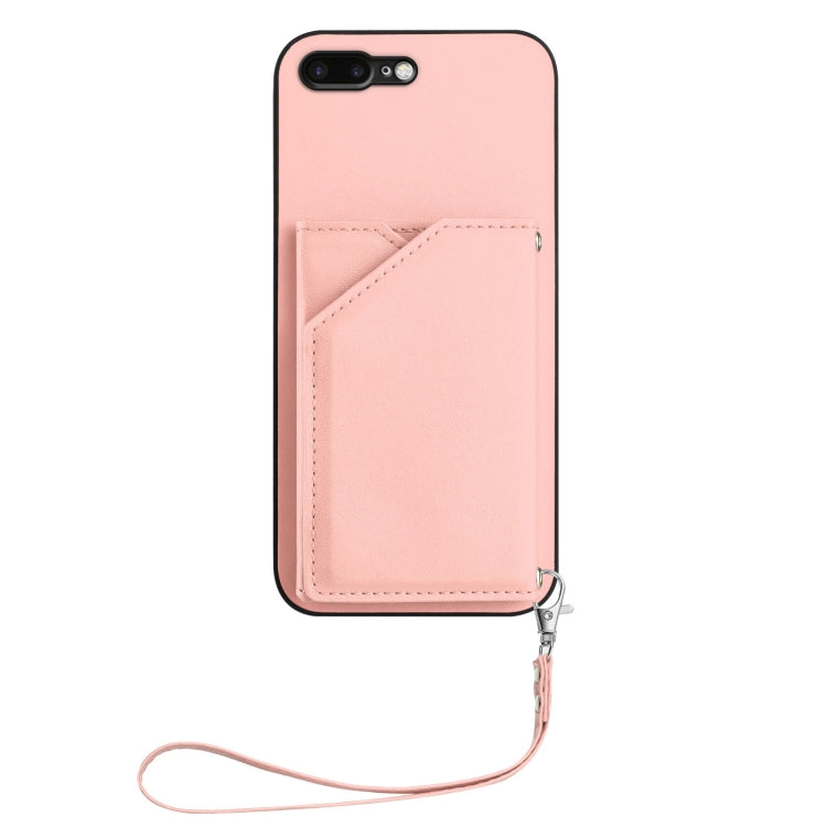 For iPhone 7 Plus / 8 Plus Skin Feel Four Card Slots Phone Case with Wrist Strap