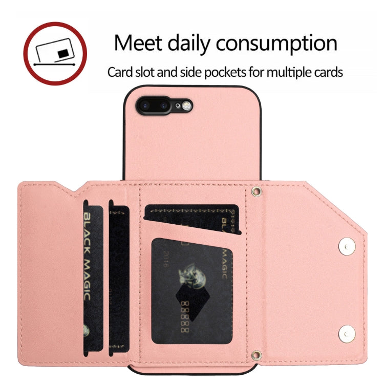 For iPhone 7 Plus / 8 Plus Skin Feel Four Card Slots Phone Case with Wrist Strap