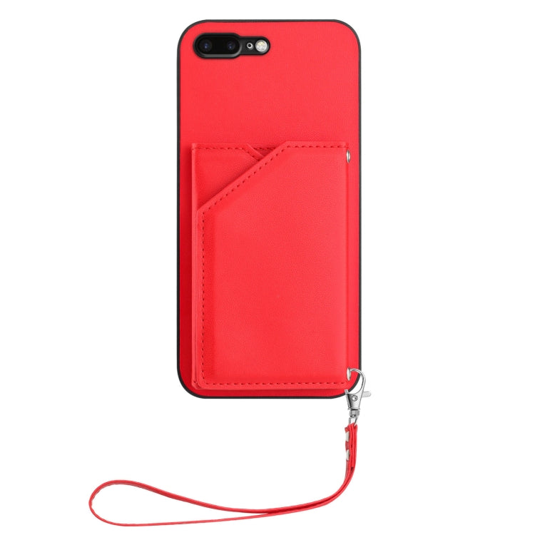 For iPhone 7 Plus / 8 Plus Skin Feel Four Card Slots Phone Case with Wrist Strap