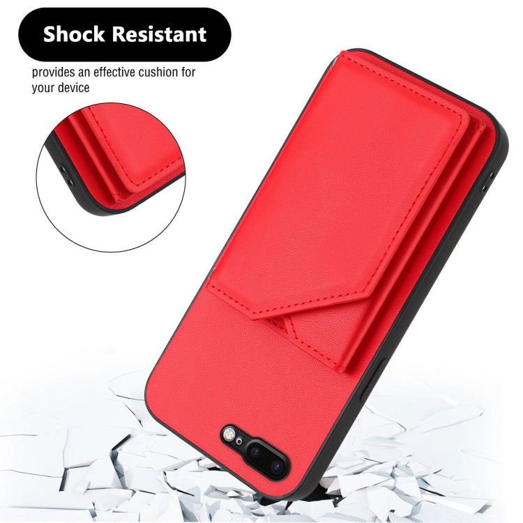 For iPhone 7 Plus / 8 Plus Skin Feel Four Card Slots Phone Case with Wrist Strap