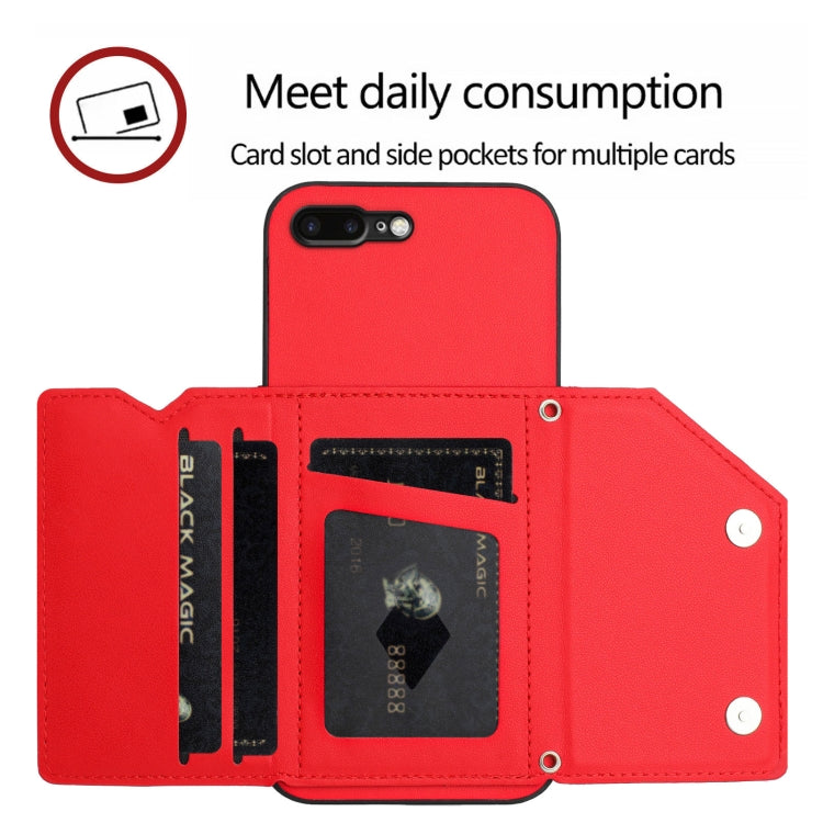 For iPhone 7 Plus / 8 Plus Skin Feel Four Card Slots Phone Case with Wrist Strap