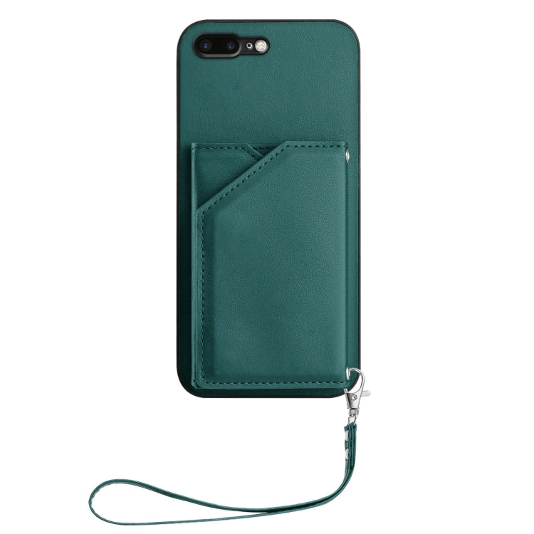 For iPhone 7 Plus / 8 Plus Skin Feel Four Card Slots Phone Case with Wrist Strap
