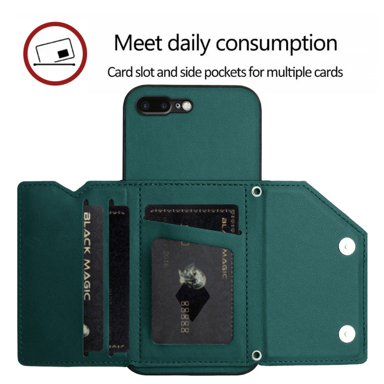 For iPhone 7 Plus / 8 Plus Skin Feel Four Card Slots Phone Case with Wrist Strap