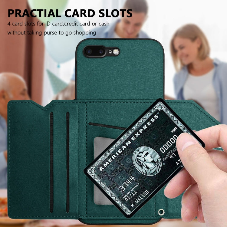For iPhone 7 Plus / 8 Plus Skin Feel Four Card Slots Phone Case with Wrist Strap
