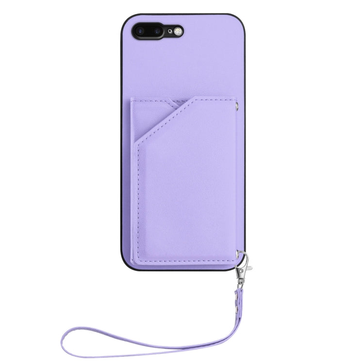 For iPhone 7 Plus / 8 Plus Skin Feel Four Card Slots Phone Case with Wrist Strap