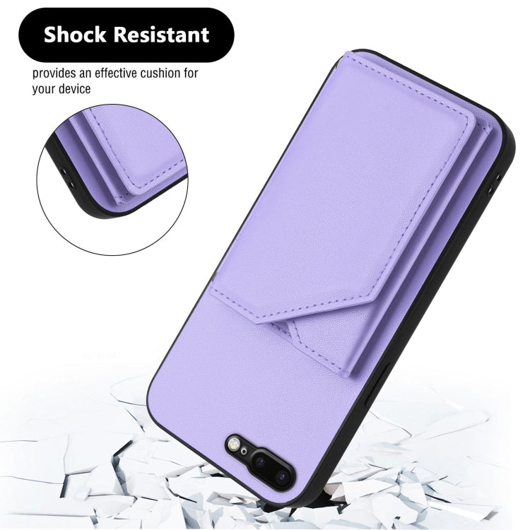 For iPhone 7 Plus / 8 Plus Skin Feel Four Card Slots Phone Case with Wrist Strap