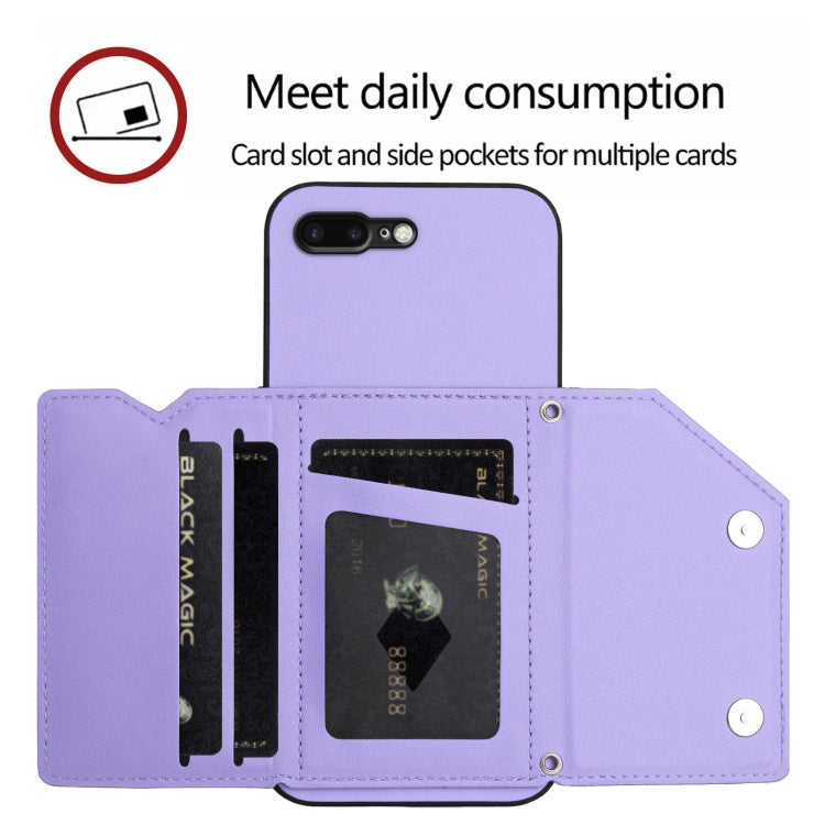 For iPhone 7 Plus / 8 Plus Skin Feel Four Card Slots Phone Case with Wrist Strap