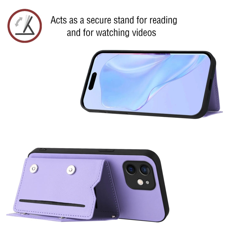 For iPhone 11 Skin Feel Four Card Slots Phone Case with Wrist Strap